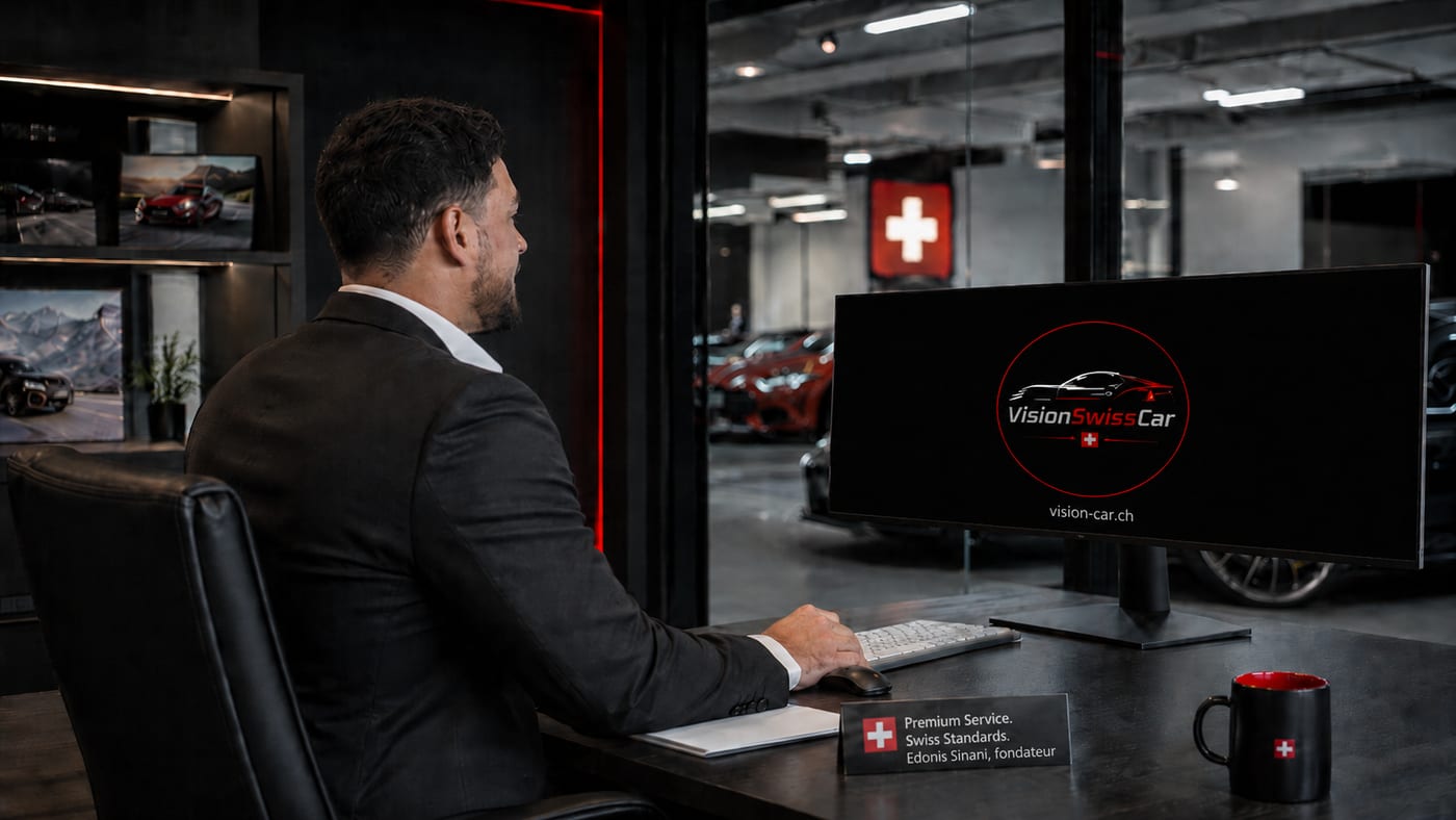 Edonis Sinani, fondateur de Vision Swiss Car, à son bureau